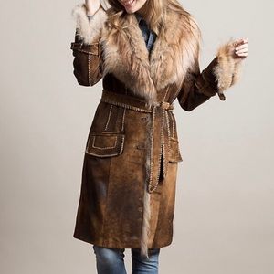 OVERLAND Lambskin Leather Coat w/ Coyote Fur Trim