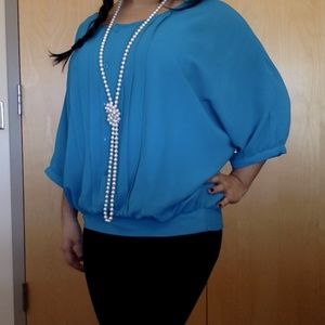 LOFT Teal Wide-Sleeve Buttoned Blouse