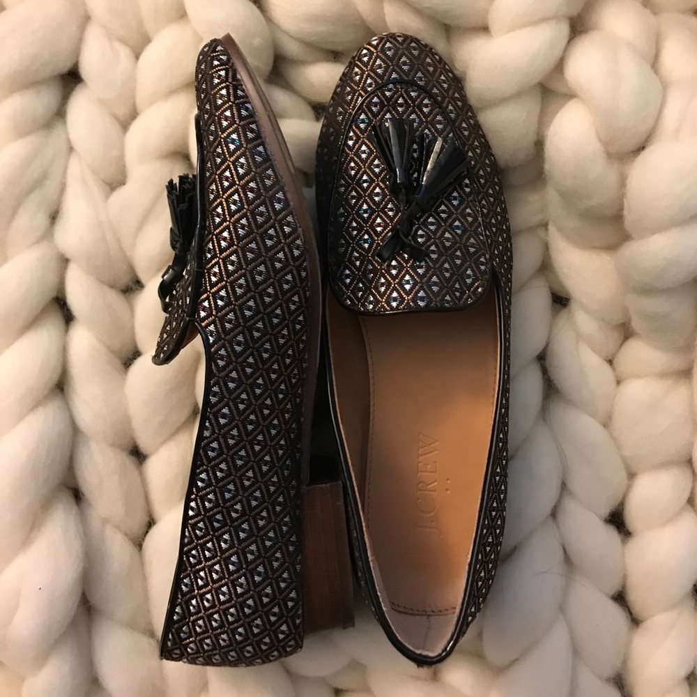 JCrew Geometric Loafer Flats with tassels. Size 6