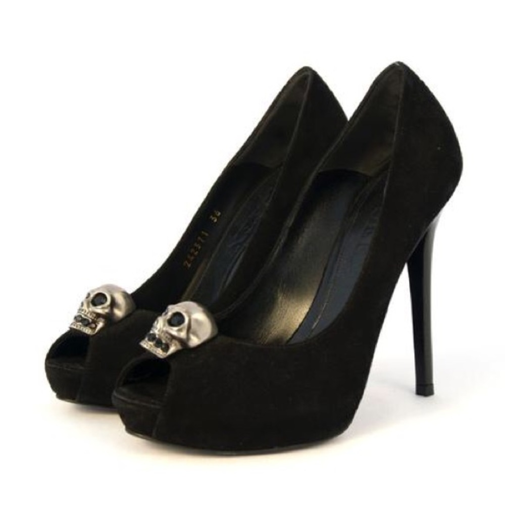 🆕 ALEXANDER MCQUEEN SKULL-DETAIL PEEP-TOE PUMPS
