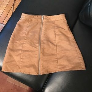 Suede tan A line zip up skirt