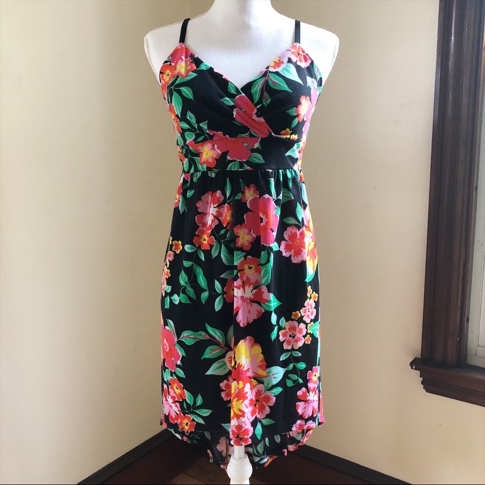 High low floral strapless dress