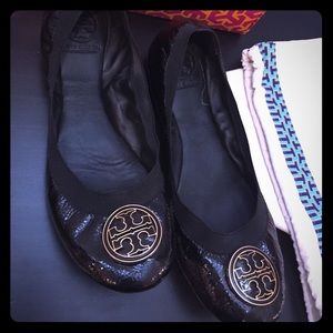 Black Patent Tory Burch Caroline Flats
