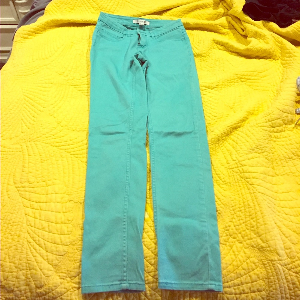 Turquoise soft denim pants.