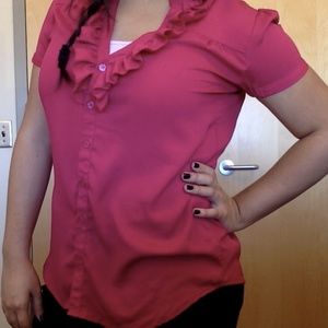 New York & Company Pink Short Sleeved Blouse