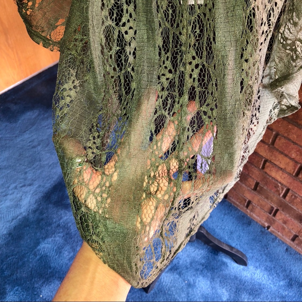 EVOGUES SPECTACULAR OLIVE SHEER CROCHETED TOP - Picture 3 of 8