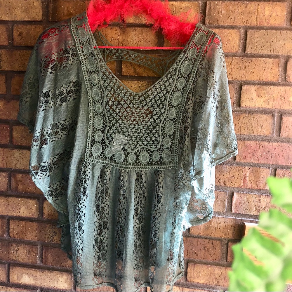 EVOGUES SPECTACULAR OLIVE SHEER CROCHETED TOP - Picture 8 of 8