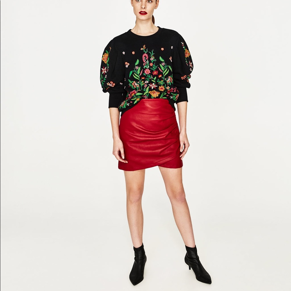 Faux Red Leather Skirt