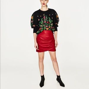 Faux Red Leather Skirt