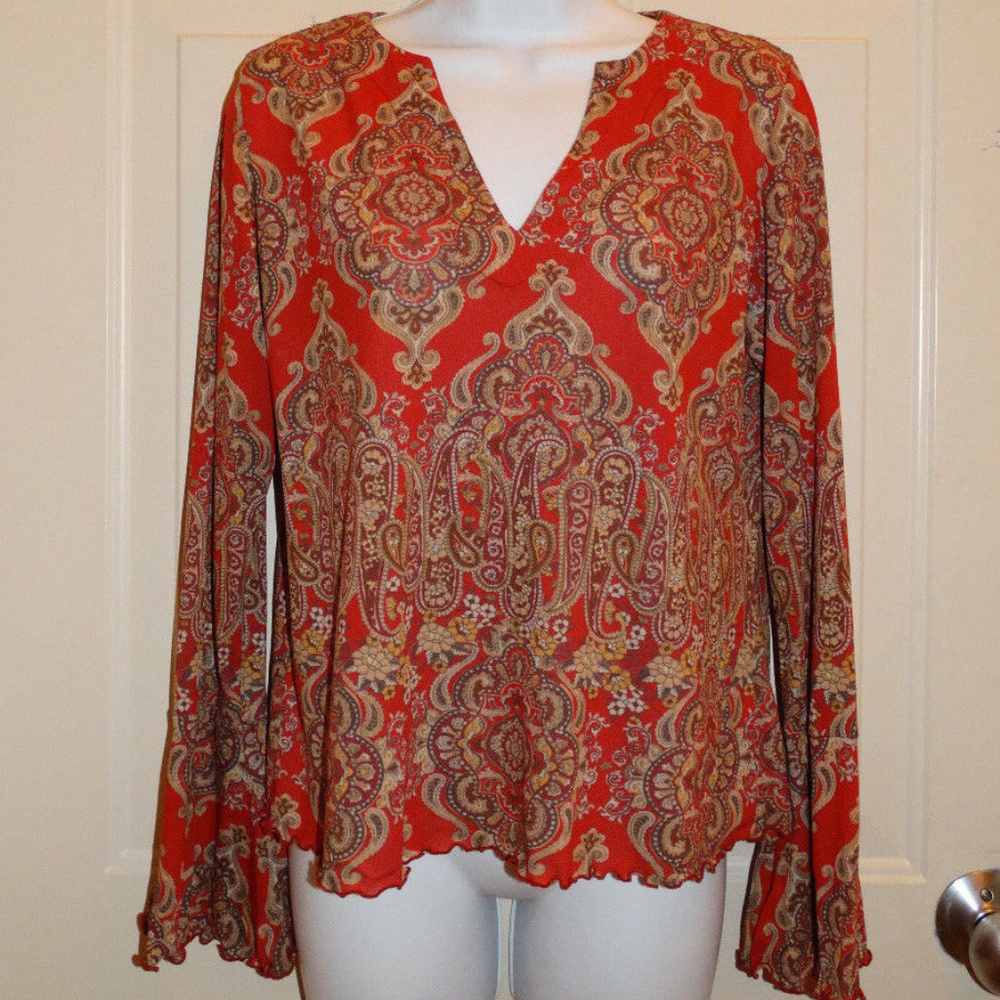 INC Nylon Blouse Size Large Dark Pink/Orange