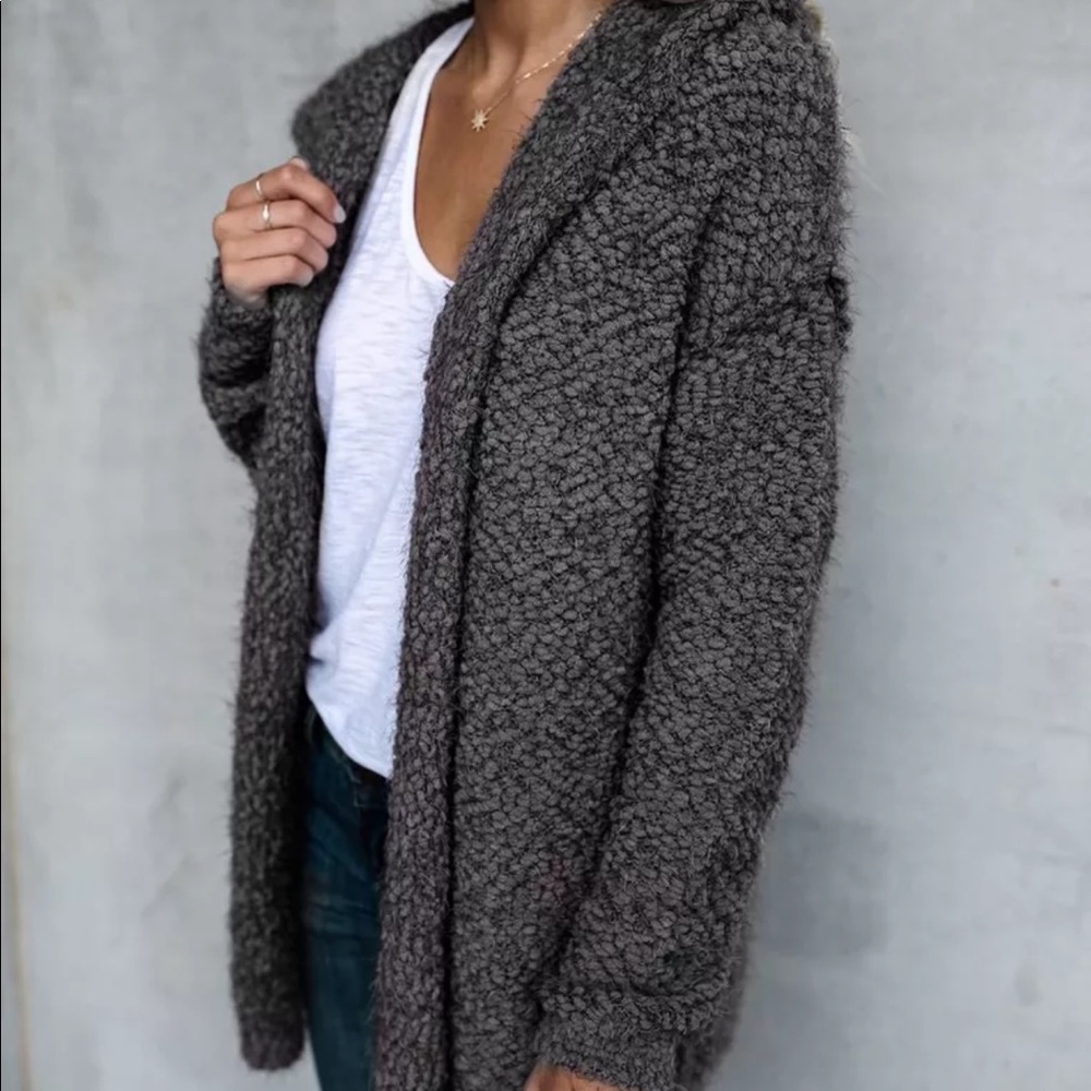 🌟Luxe Textured Hooded Cardi Slate Gray - Picture 3 of 5