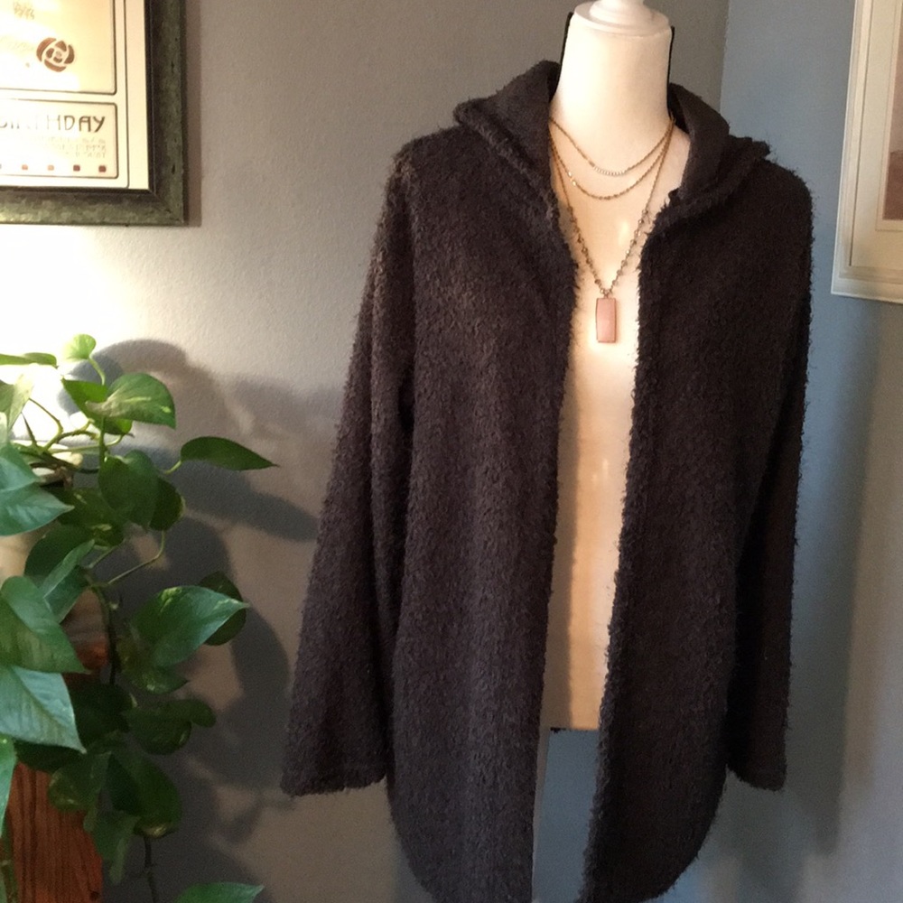 🌟Luxe Textured Hooded Cardi Slate Gray - Picture 4 of 5