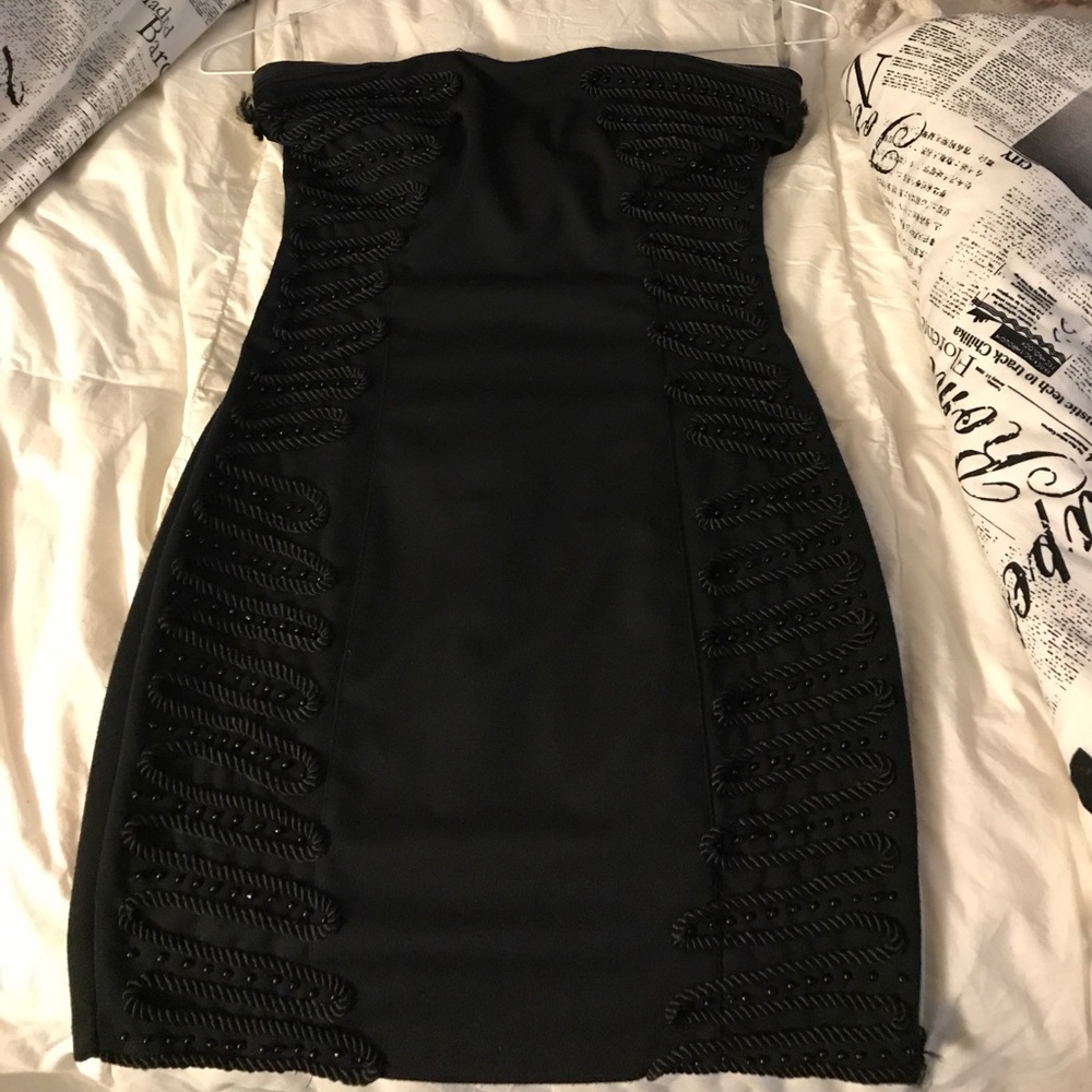 Black strapless mini dress