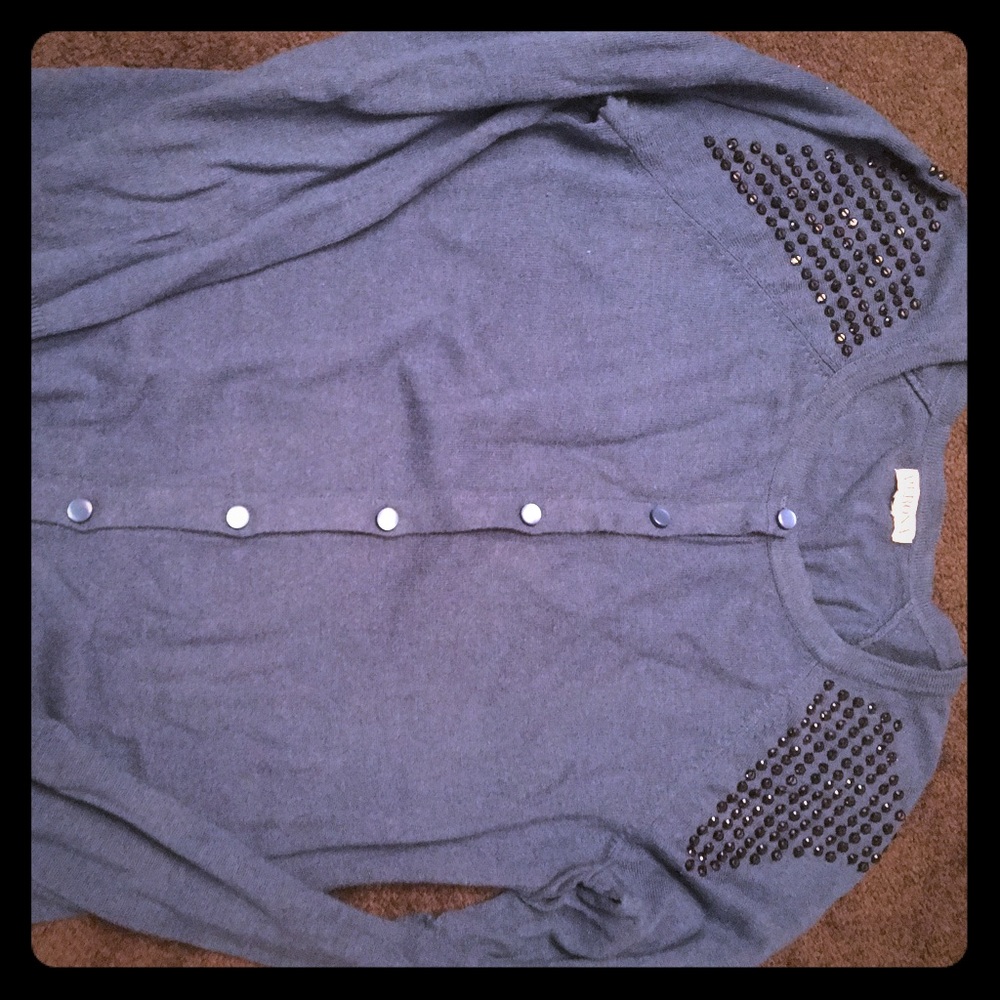 Royal blue sweater w black beading on shoulder