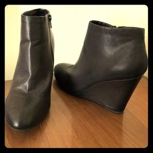 Brown wedge booties