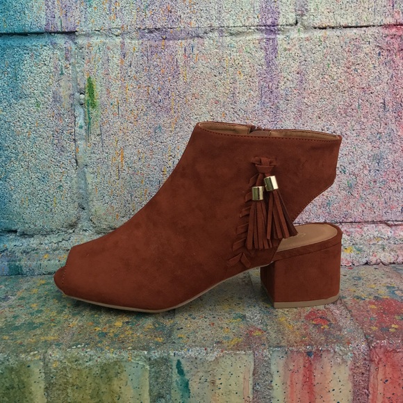 PEEP TOE OPEN BLOCK HEEL BOOTIES - Picture 2 of 3