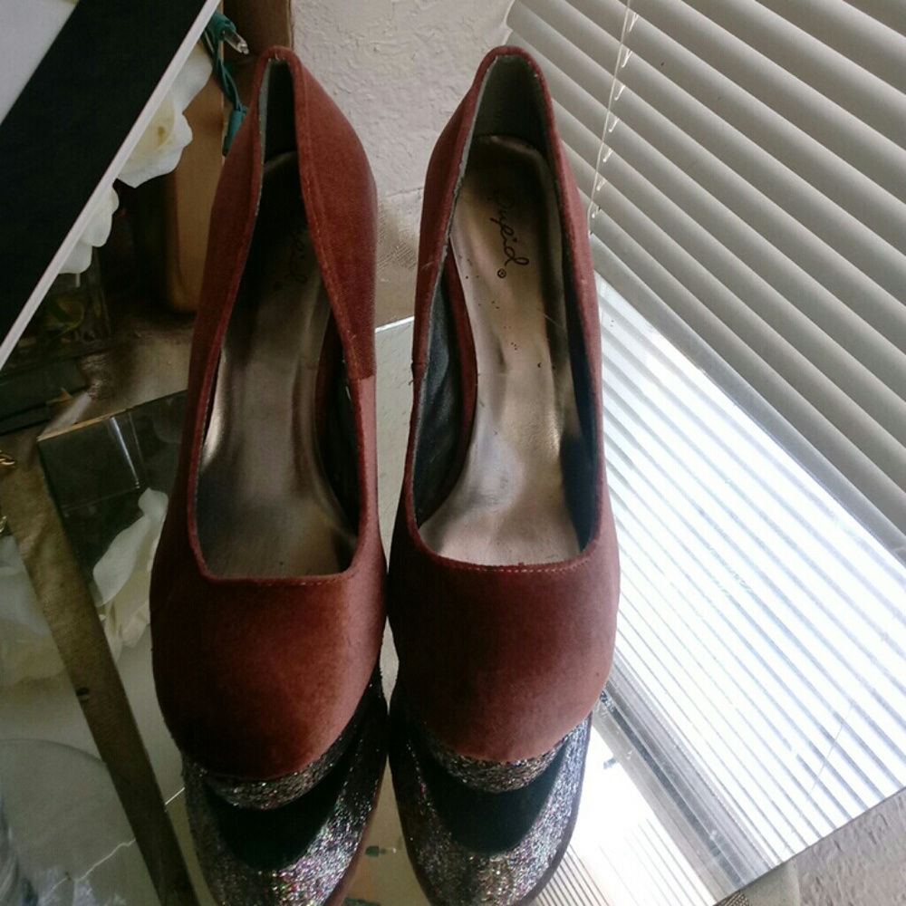 Brown an glitter heels