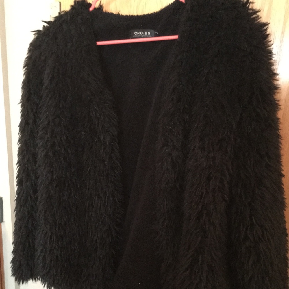 Choies Black Fuzzy Fur Jacket