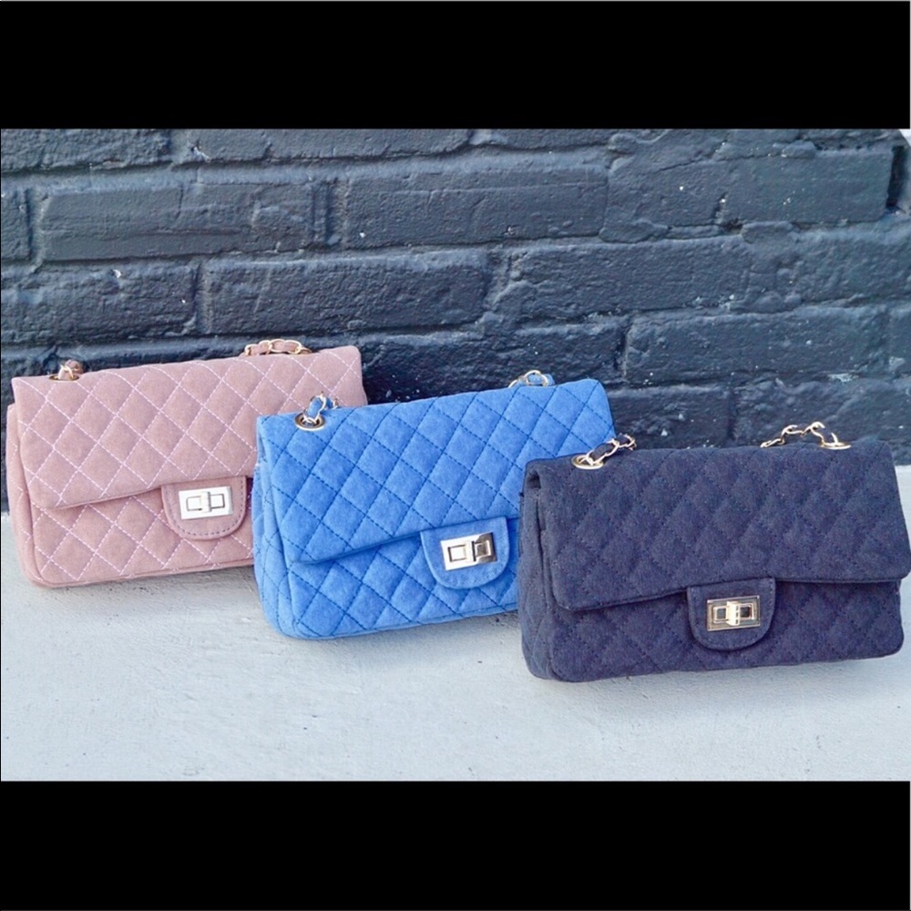 Light blue denim quilted satchel