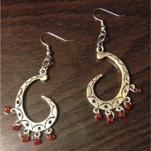 Beautiful Silver with Red Bead Earrings