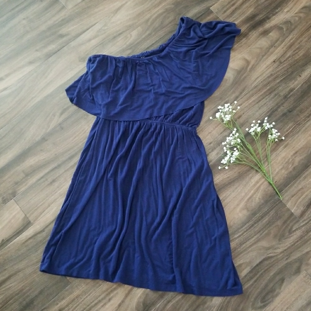 One shoulder top, navy blue, super comfortable.