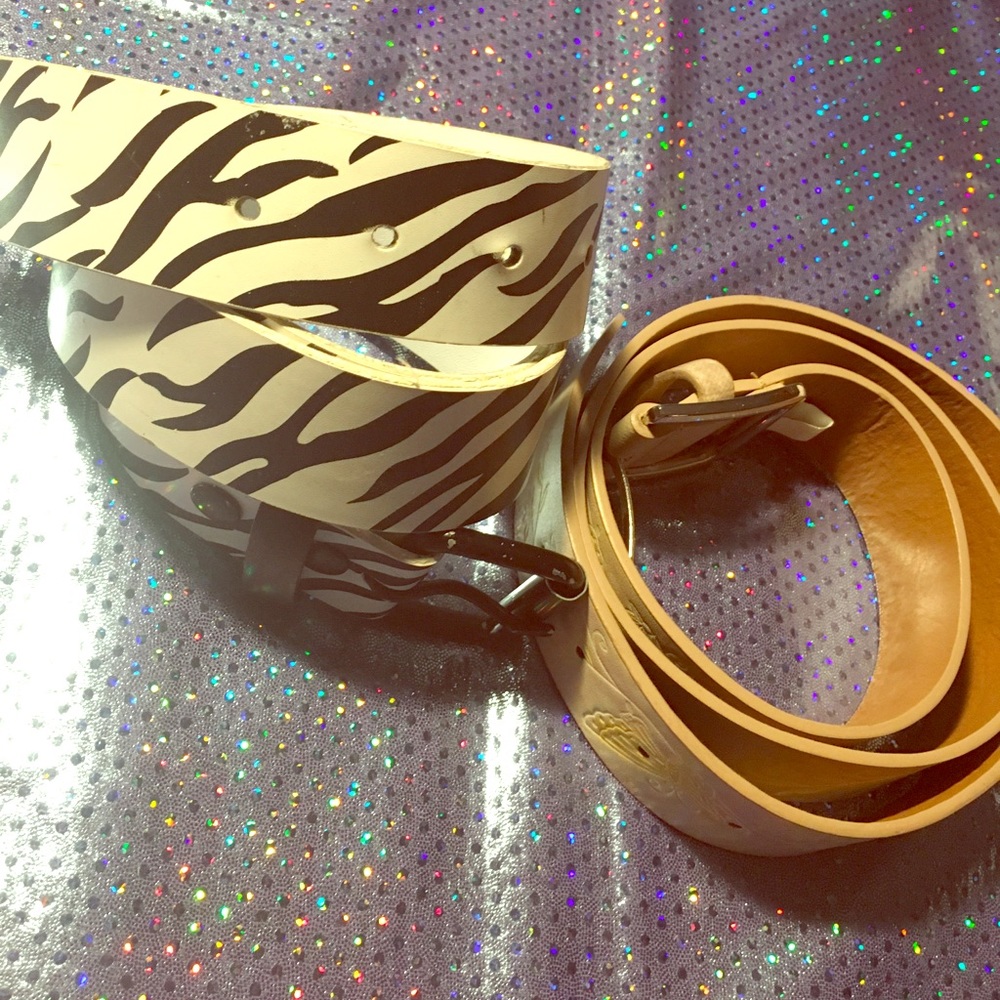 Zebra print & floral print belt lot