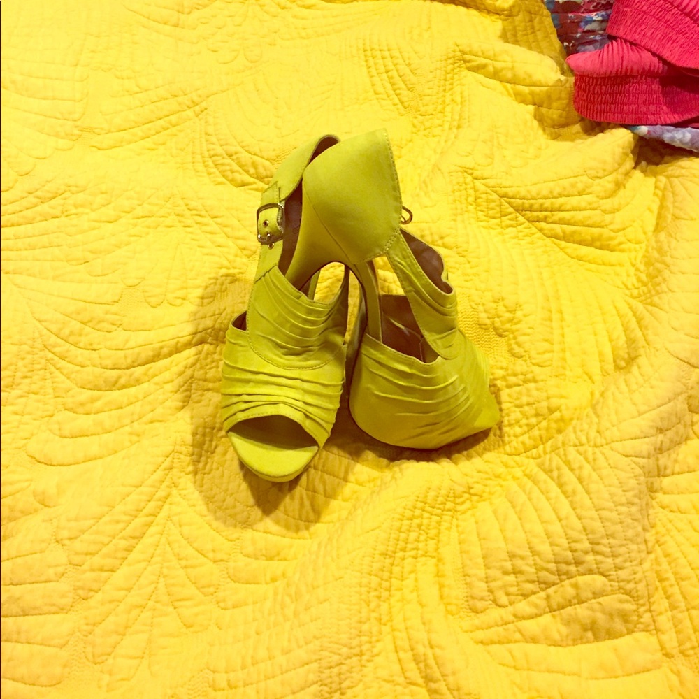 Lime/bright yellow and turquoise platform heels