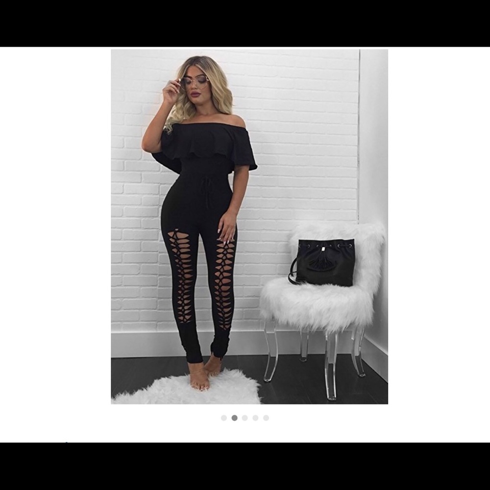 Off shoulder body-con long jumpsuit romper