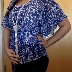 FOREVER 21 Blue & White Short Sleeved Blouse