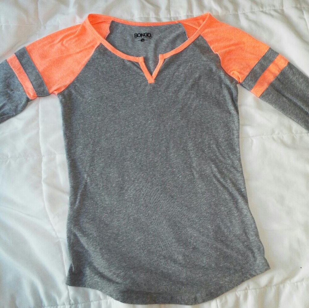 Gray and Coral Baseball Style T Shirt