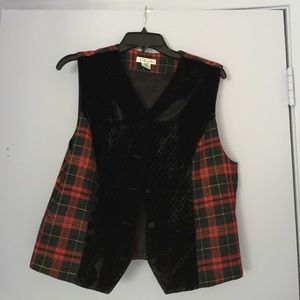 Red, green and black button up plad vest