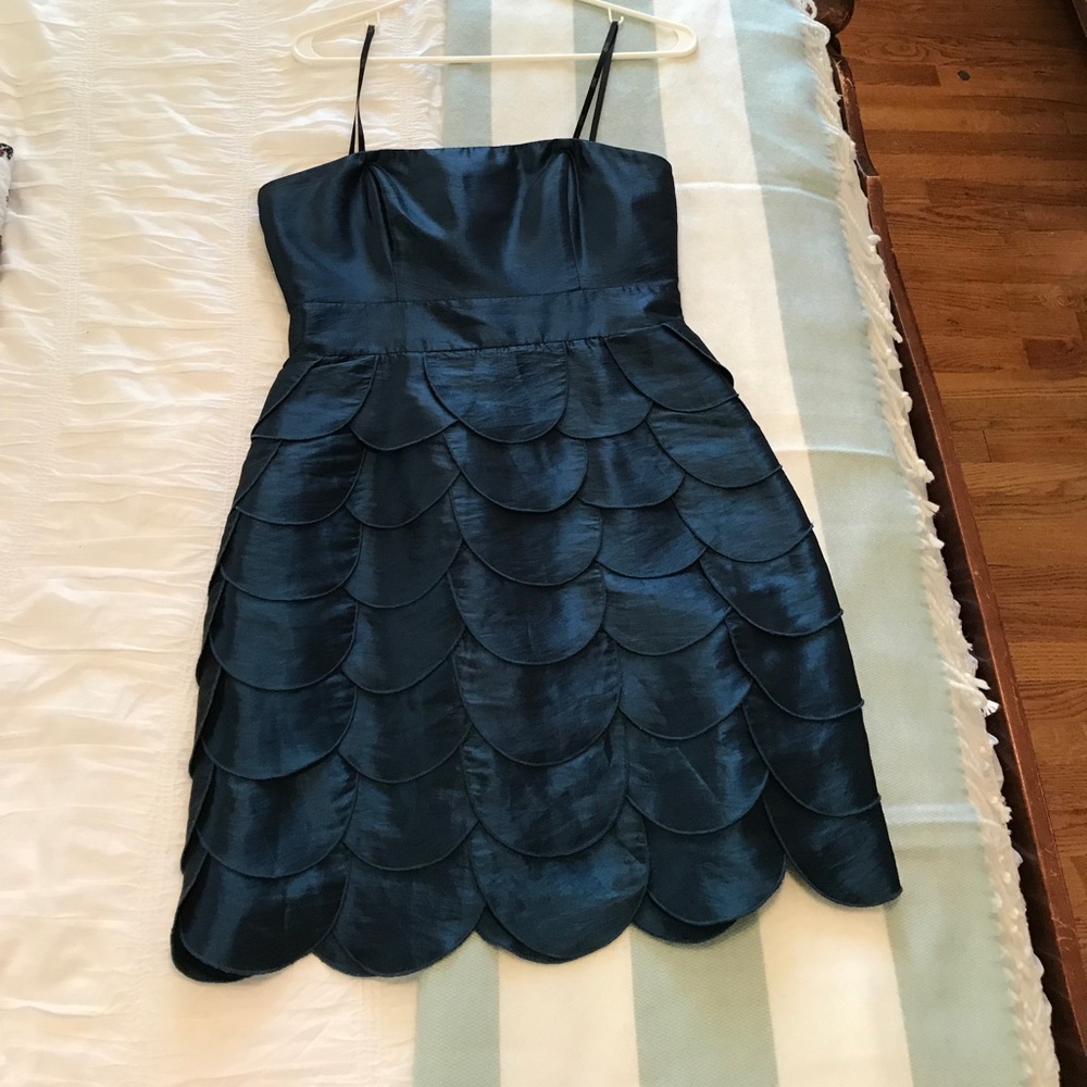 Laundry Blue metallic scalloped cocktail dress