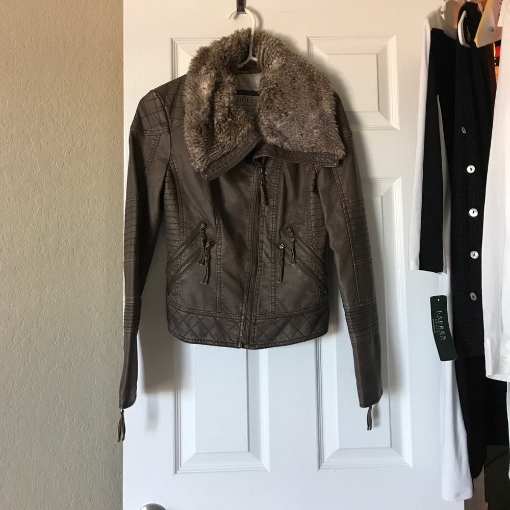 NWOT Guess Leather Jacket with Fur - Picture 2 of 8