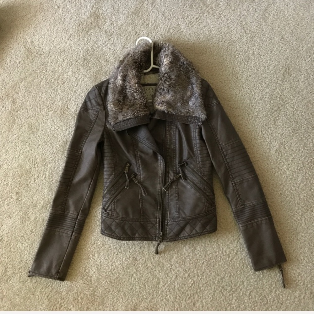 NWOT Guess Leather Jacket with Fur - Picture 1 of 8