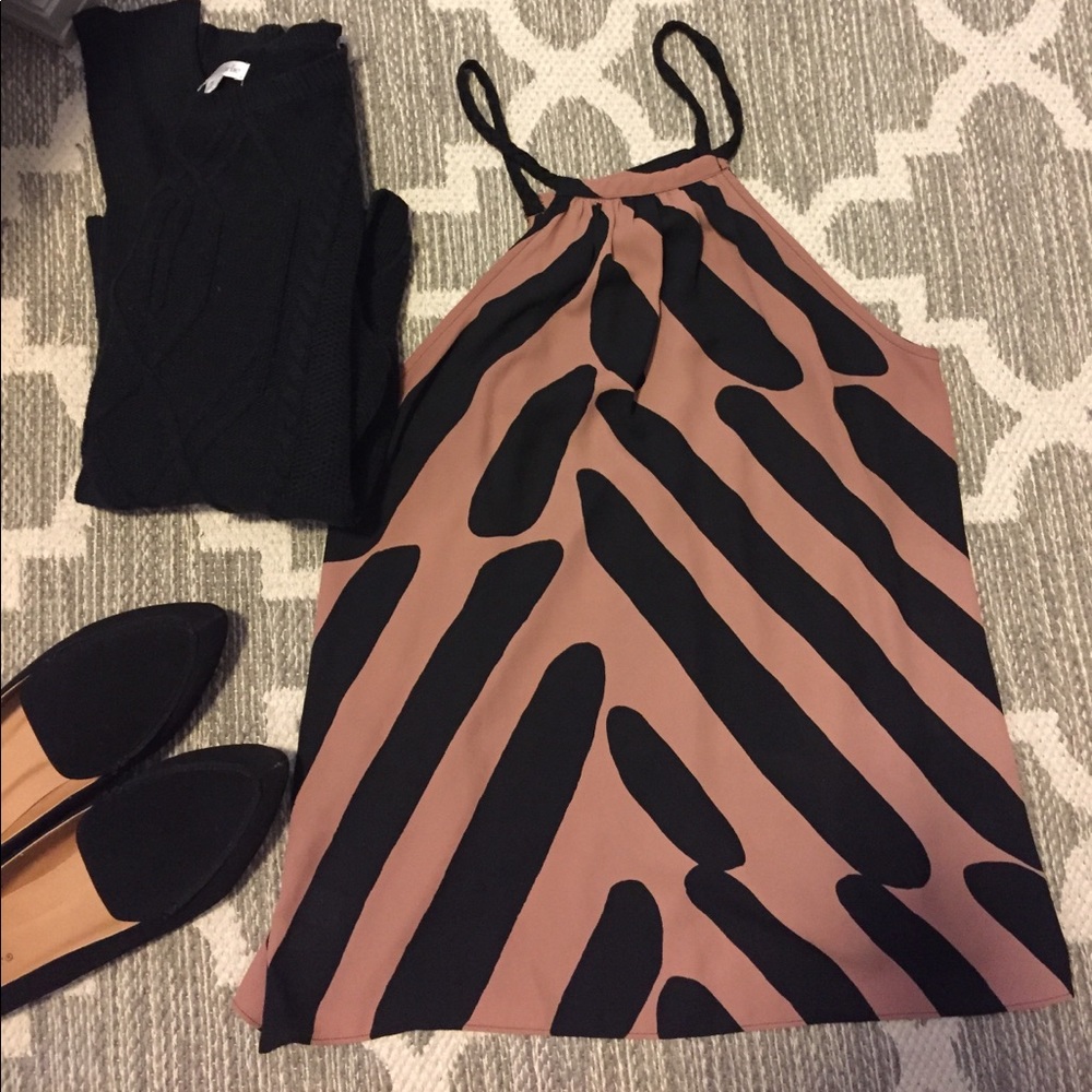 LOFT Black and Tan high neck blouse