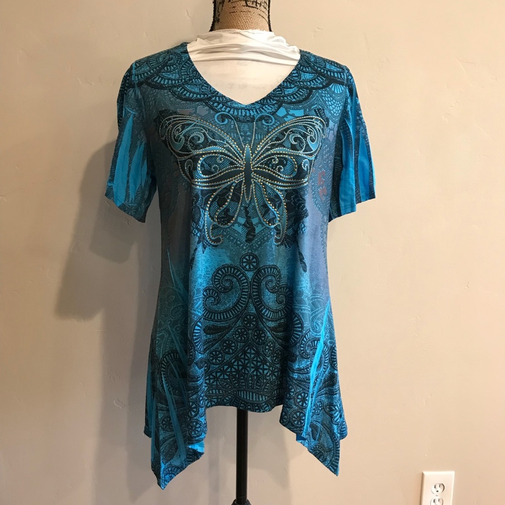Blue butterfly shirt