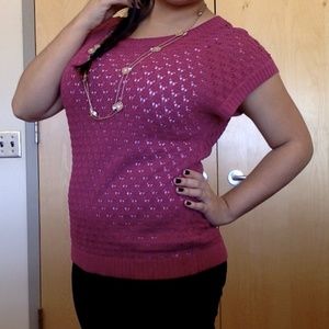 LOFT Pink Short Sleeved Knit Sweater