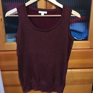Burgundy and gold. Sleeveless crew neck sweater