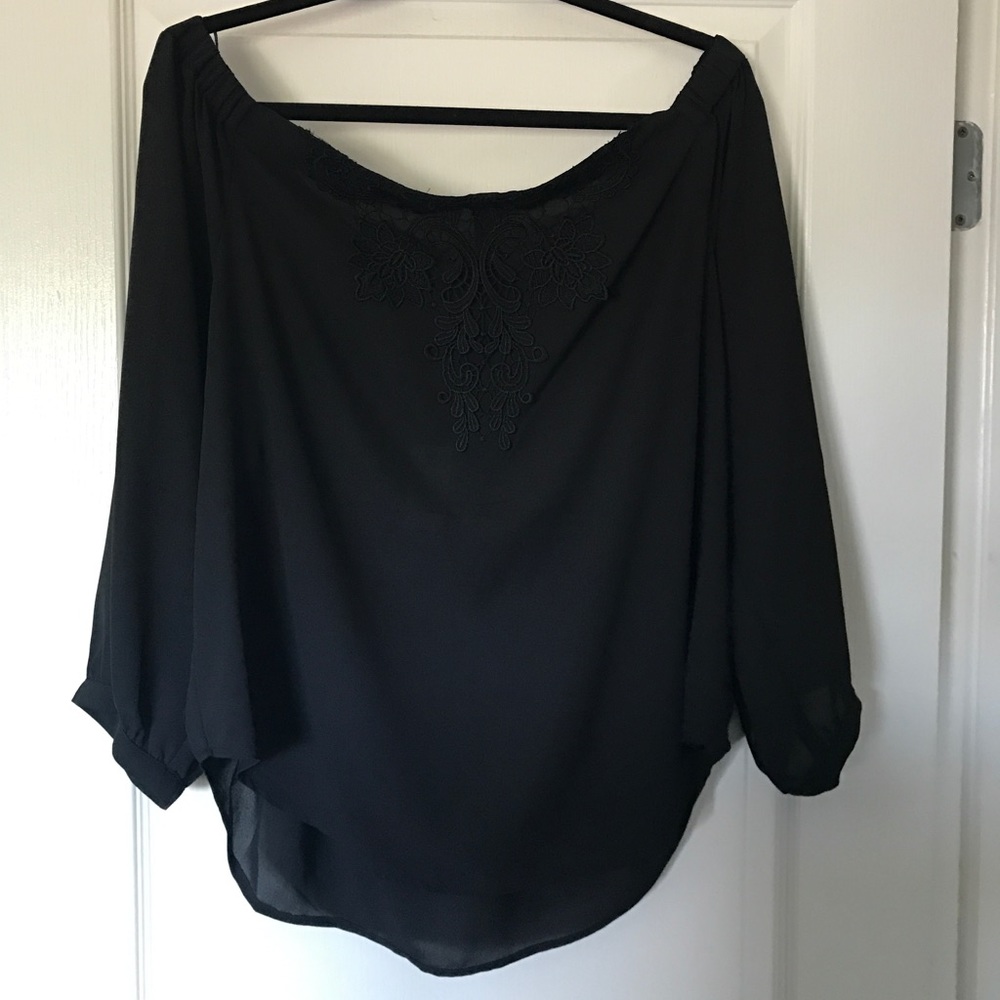 Express off the shoulder embroidered top.