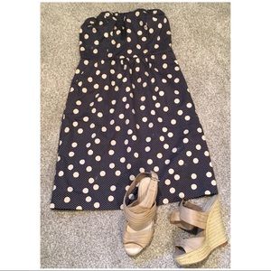 The Limited Strapless Navy Blue Polka Dot Dress
