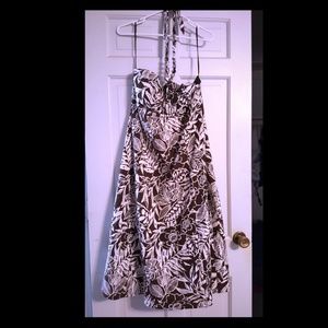 Brown and White Tropical Floral Halter Dress