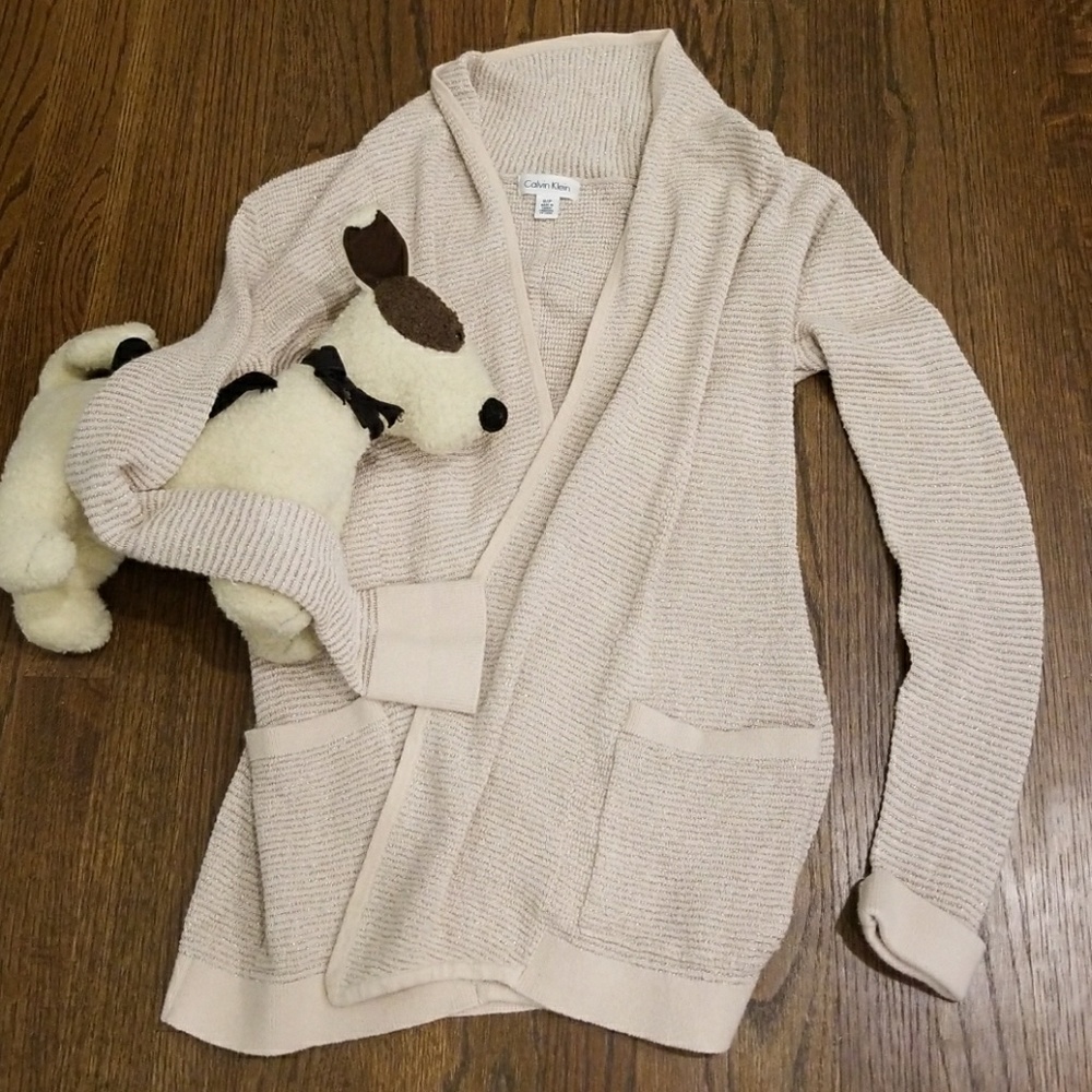 Calvin Klein Duster sweater pink sliver glitter Sm
