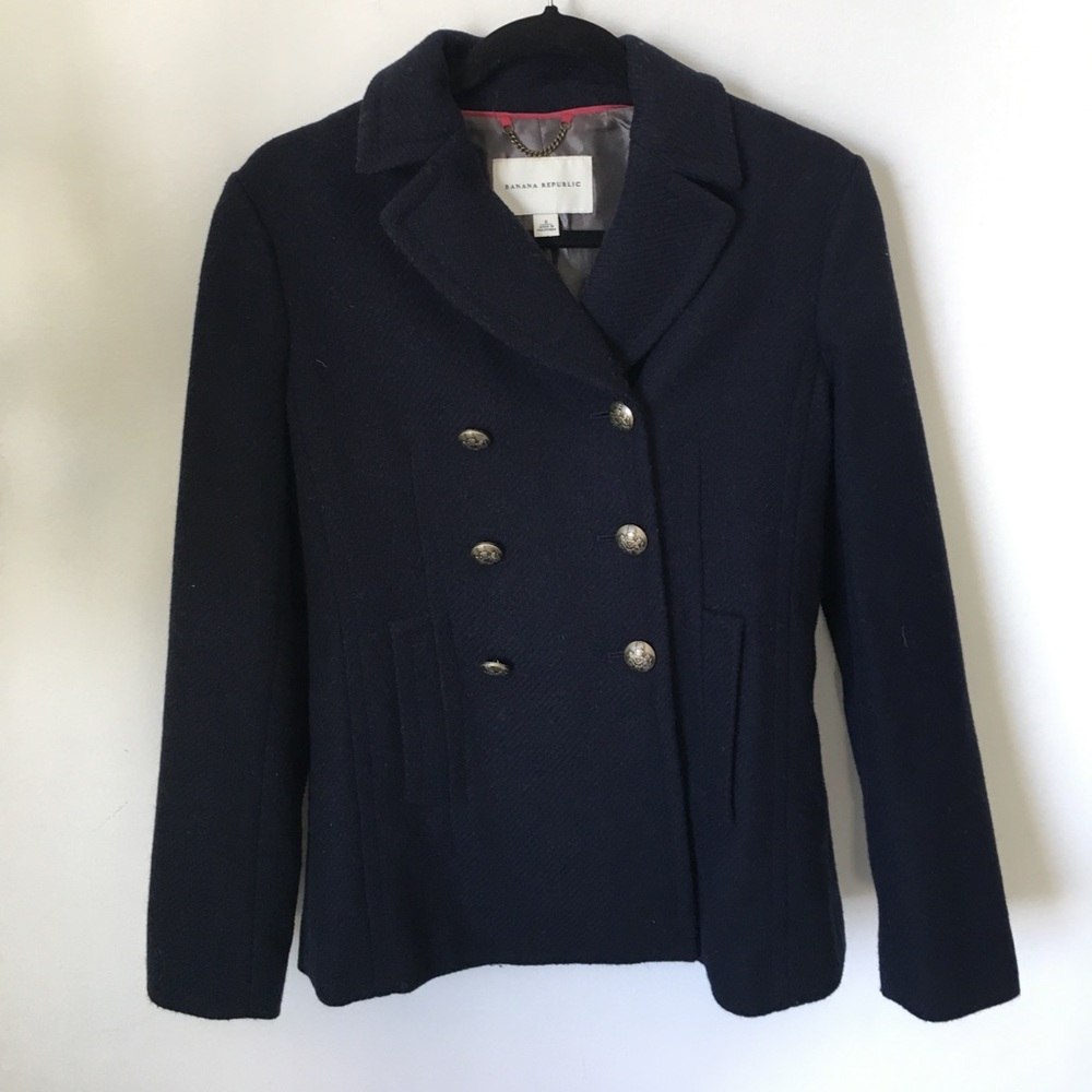 Banana republic navy blue wool pea coat in small