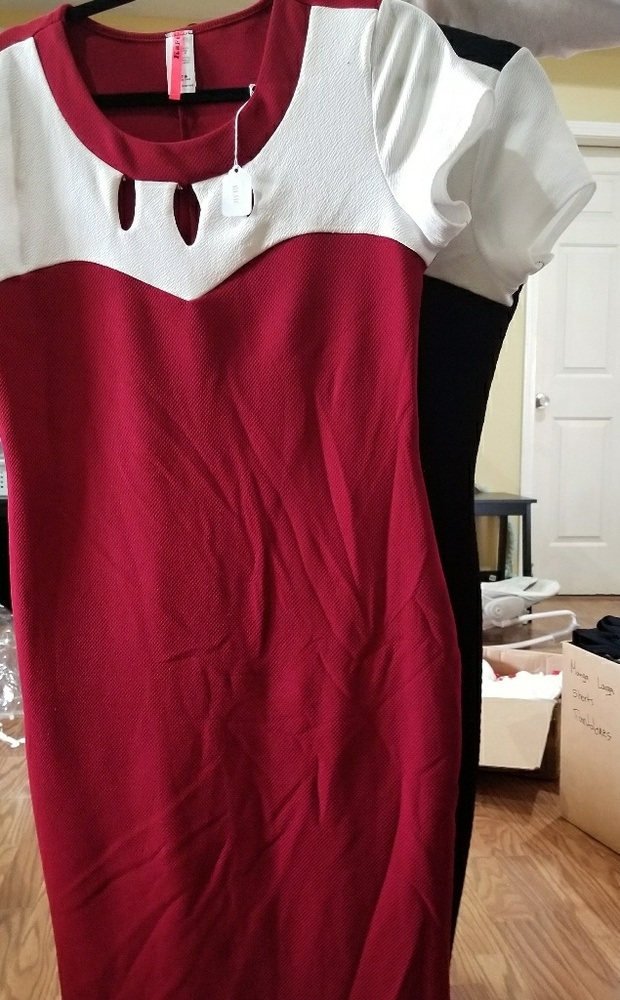 White, Red knee legth dress