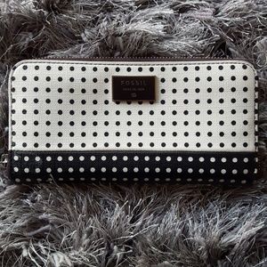 Fossil polka dot zip around wallet