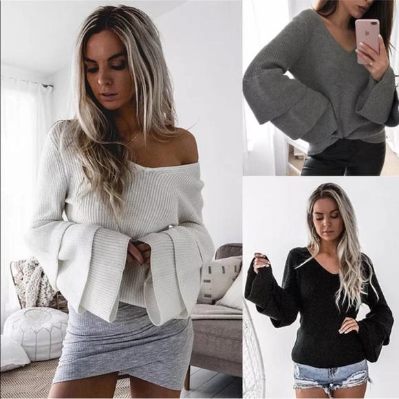 🔥SALE New! Aria V-Neck Bell Sleeve Sweater - Picture 4 of 4