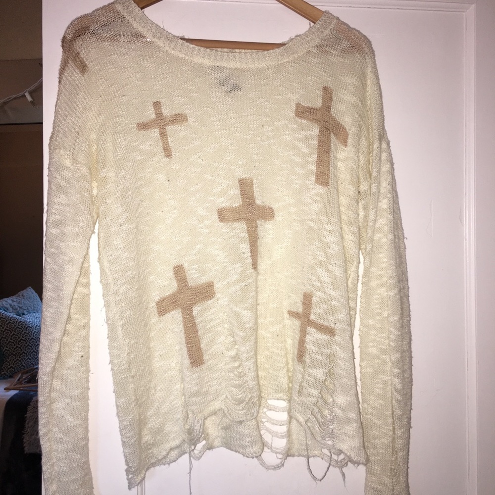 Creme distressed long sleeve