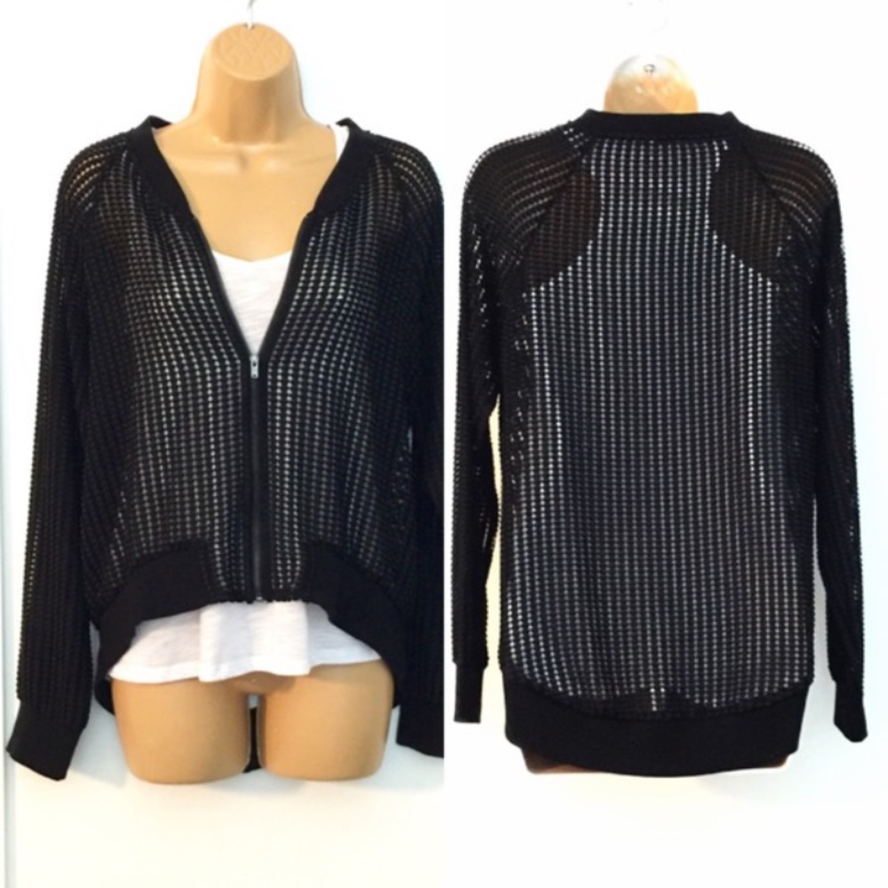 BCBG black mesh loose fit zip up Size Small