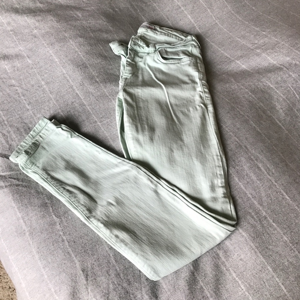 Mint colored skinny jeans