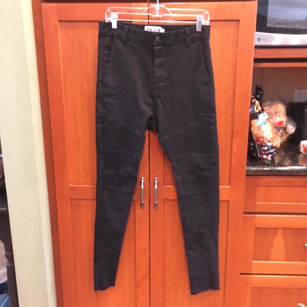 Sync denim raw hem Biker jeans